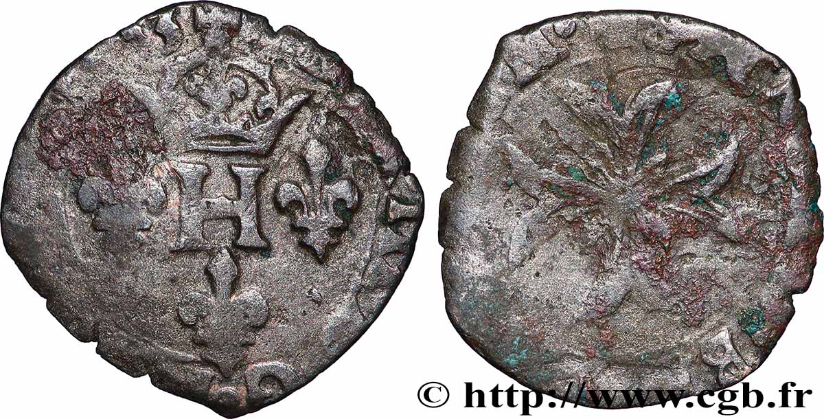HENRI III Liard à la croix du Saint-Esprit 1593 atelier indéterminé TB+/TB