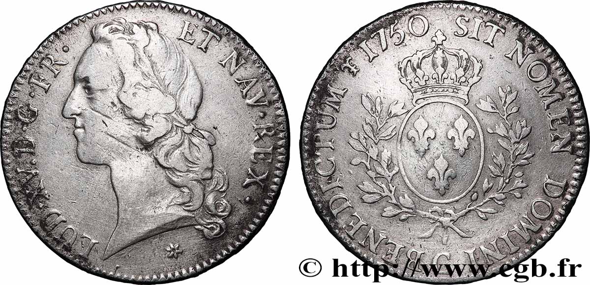 LOUIS XV DIT LE BIEN AIMÉ Écu aux branches d’olivier, tête ceinte d’un bandeau 1750 Caen TB+