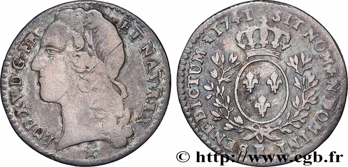 LOUIS XV &nbsp;THE WELL-BELOVED&nbsp; Dixième d&nbsp;écu aux branches d’olivier, tête ceinte d’un bandeau 1741 Orléans VF/XF