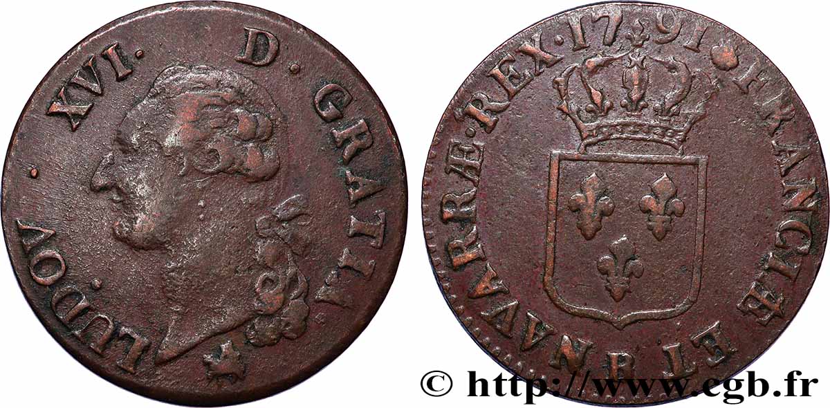 LOUIS XVI Sol dit &nbsp;à l&nbsp;écu&nbsp; 1791 Rouen TB+/TTB