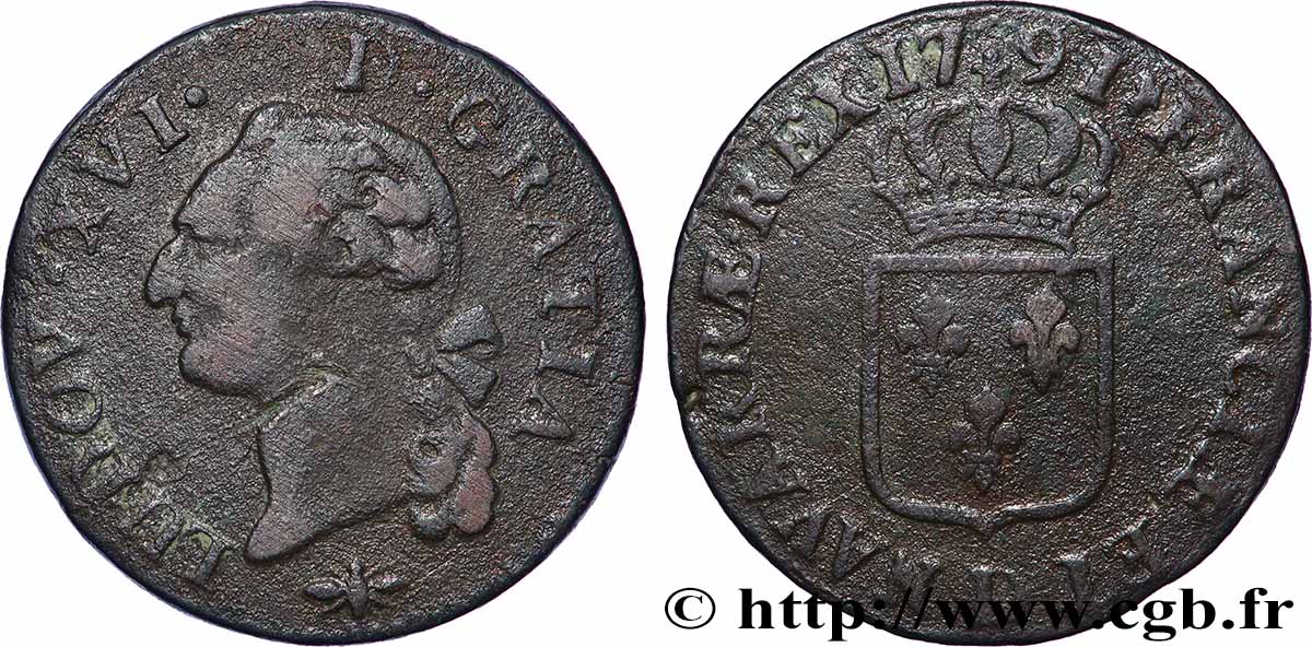 LOUIS XVI Sol dit &nbsp;à l&nbsp;écu&nbsp; 1791 Lyon TB/TB+