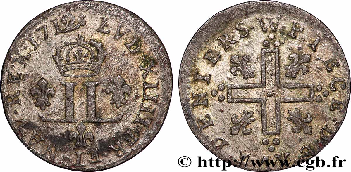 LOUIS XIV LE GRAND OU LE ROI SOLEIL XV deniers aux 2 L couronnées 1712 Metz SUP