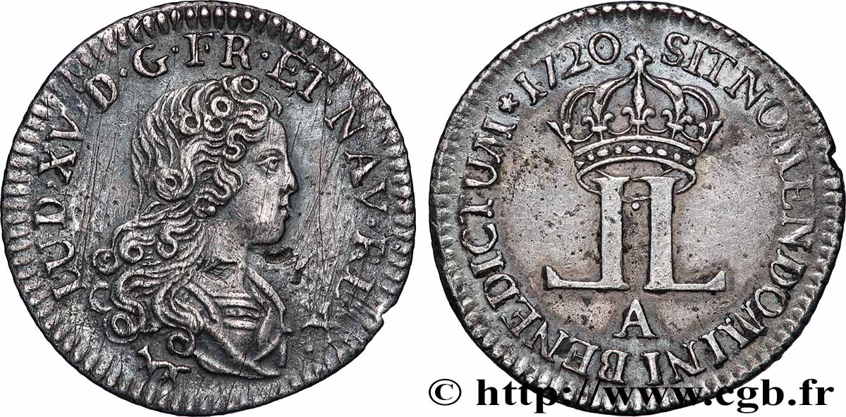 LOUIS XV &nbsp;THE WELL-BELOVED&nbsp; Livre d’argent dite &nbsp;de la Compagnie des Indes&nbsp; 1720 Paris MBC+