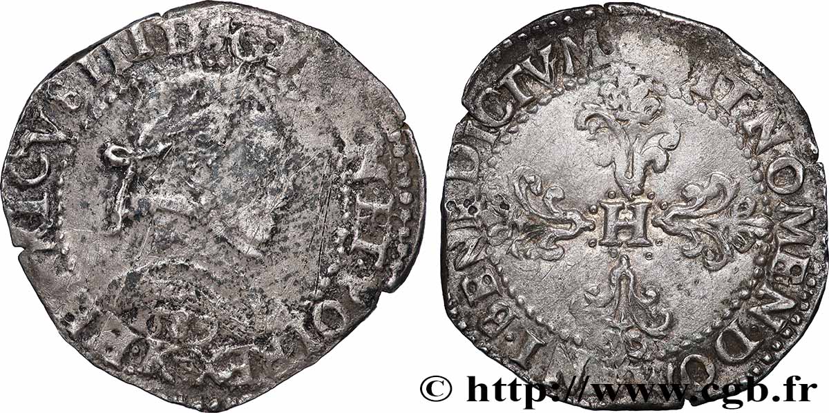 HENRY III Demi-franc au col plat 1589 Bordeaux VF/XF