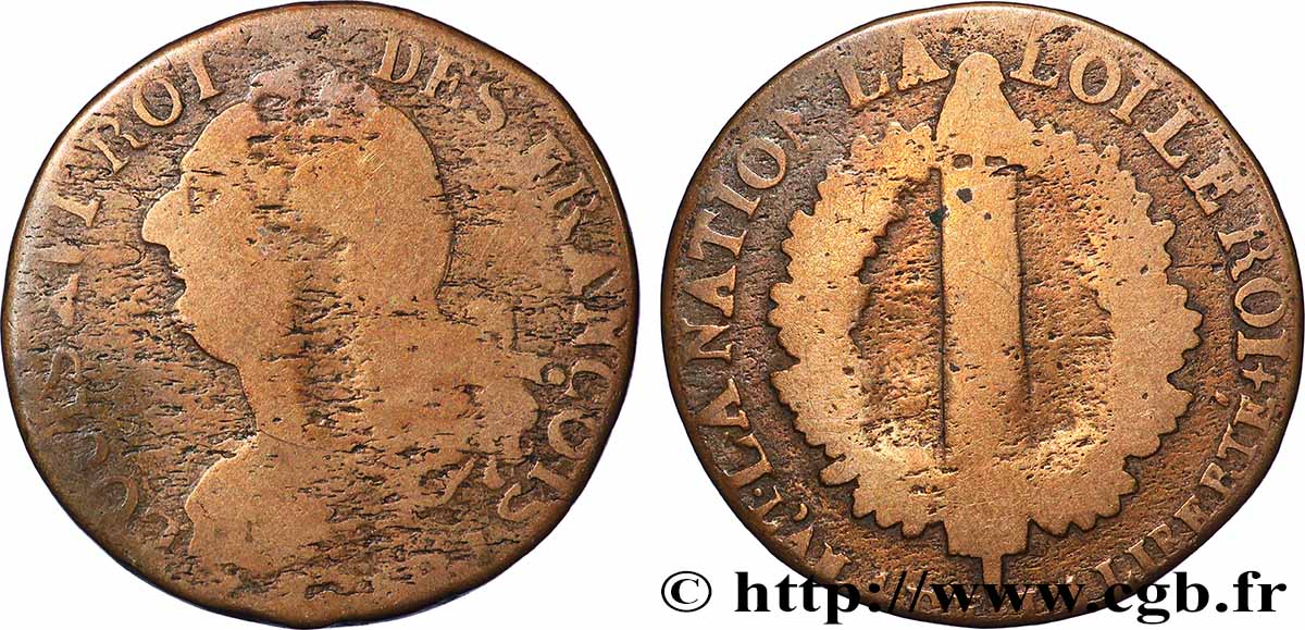 LOUIS XVI (MONARQUE CONSTITUTIONNEL)  6 deniers dit &nbsp;au faisceau&nbsp;, type FRANÇOIS 1792 Limoges TB