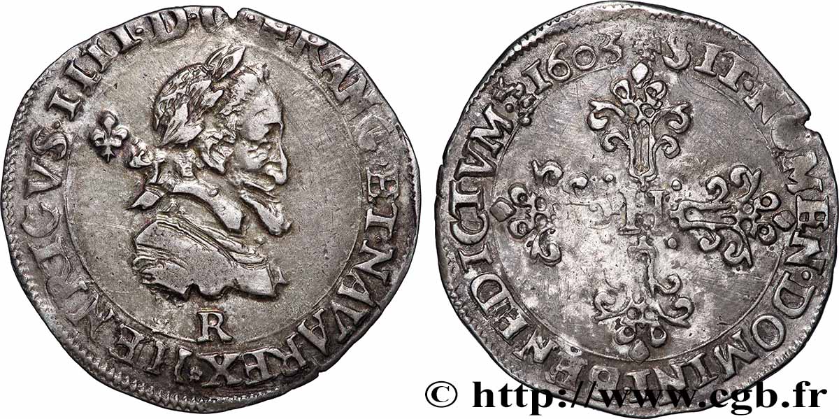 HENRY IV Demi-franc, type de Villeneuve au lis 1603 Saint-André de Villeneuve-lès-Avignon AU/AU