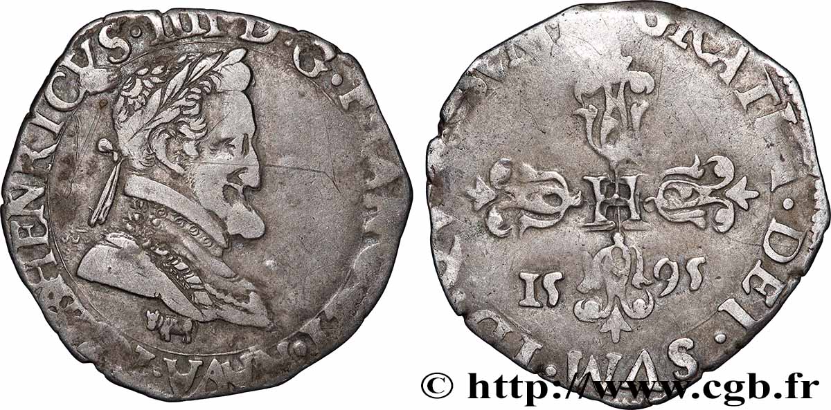 HENRY IV Quart de franc, 1er type de Béarn 1595 Morlaàs VF