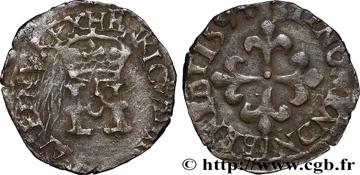HENRY IV Liard à l&nbsp;H couronnée, 1er type 1594 Sisteron VF/XF