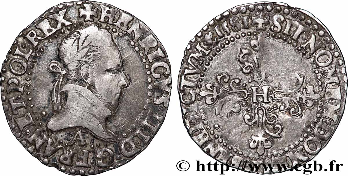 HENRI III Quart de franc au col plat 1581 Paris TB+/TTB