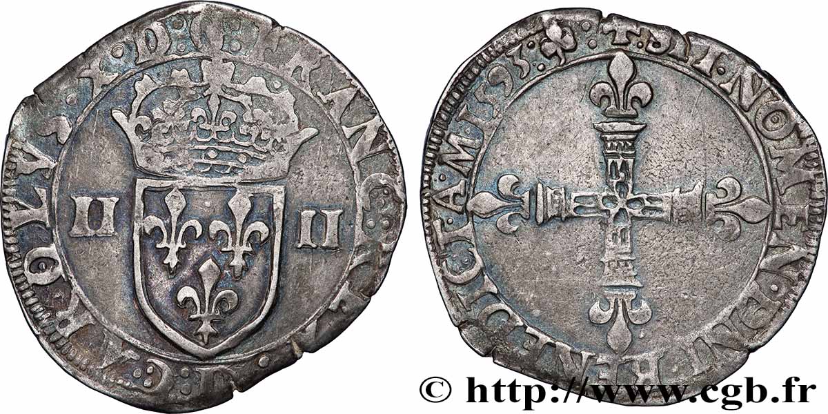 CHARLES X, CARDINAL DE BOURBON Quart d’écu, 2e type 1593 Lyon TTB