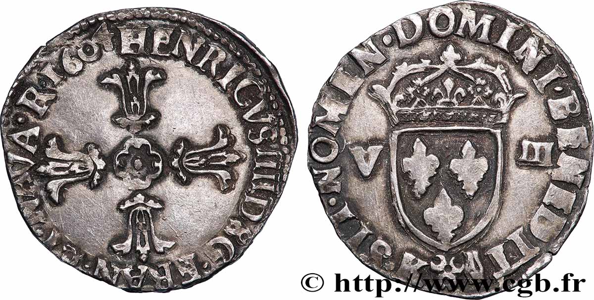 HENRY IV Huitième d&nbsp;écu, croix feuillue de face 1604 Bordeaux AU