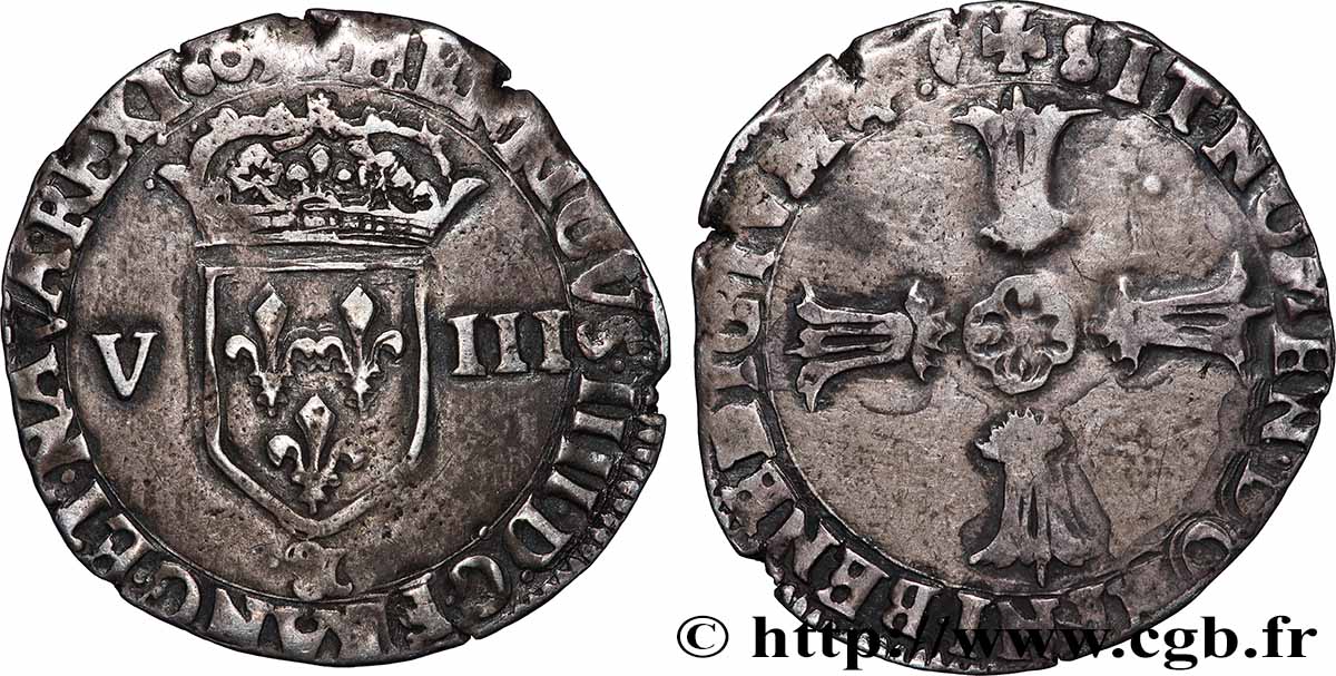HENRY IV Huitième d&nbsp;écu, écu de face, 2e type 1603 Aix-en-Provence VF