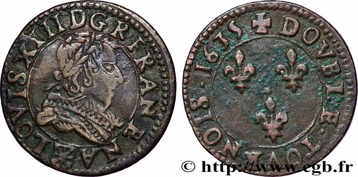 LOUIS XIII  Double tournois de Navarre 1635 Saint-Palais XF