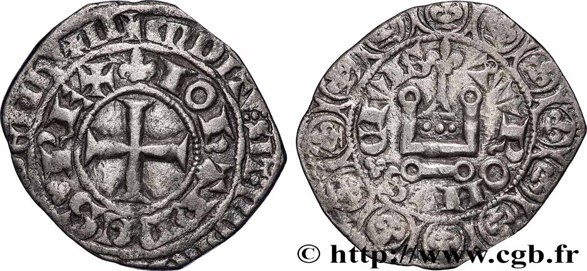 JEAN II LE BON Blanc au châtel fleurdelisé 16/01/1356  TTB