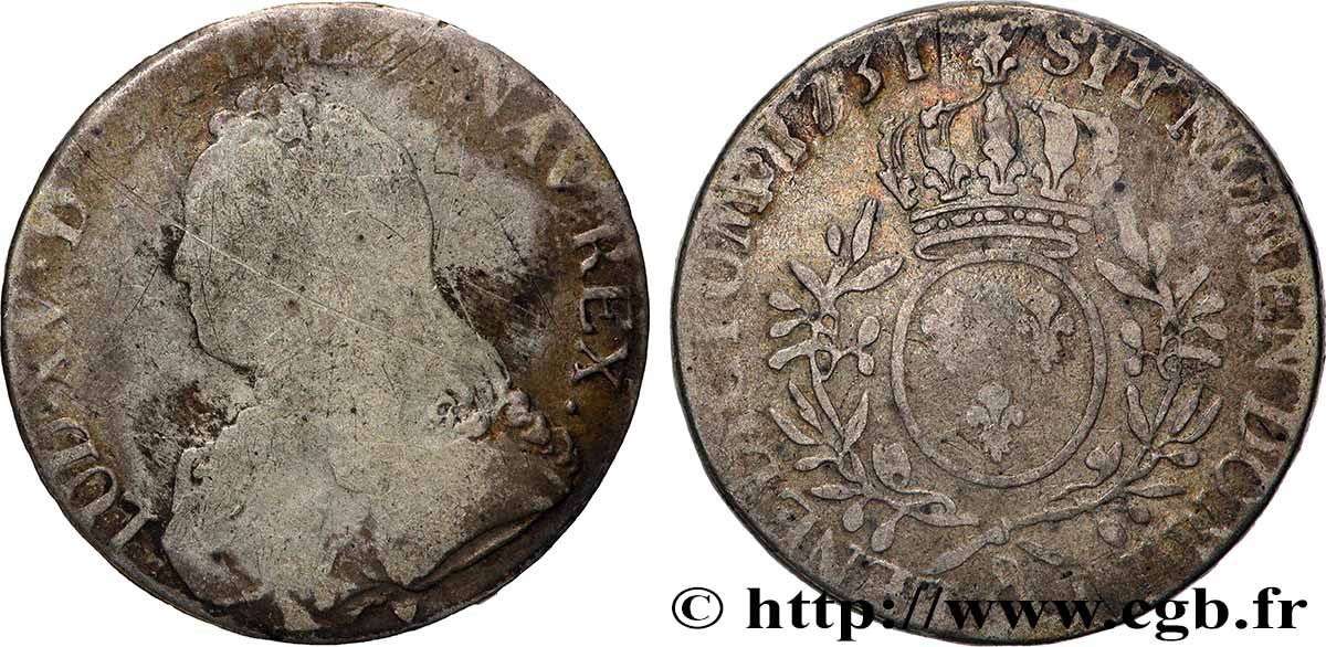 LOUIS XV DIT LE BIEN AIMÉ Écu aux branches d&nbsp;olivier, buste habillé 1731 Aix-en-Provence B+