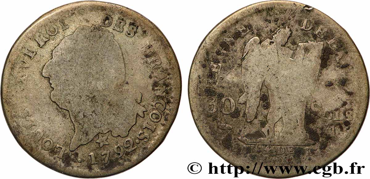 LOUIS XVI 30 sols dit &nbsp;au génie&nbsp;, type FRANÇOIS 1792 Marseille RC