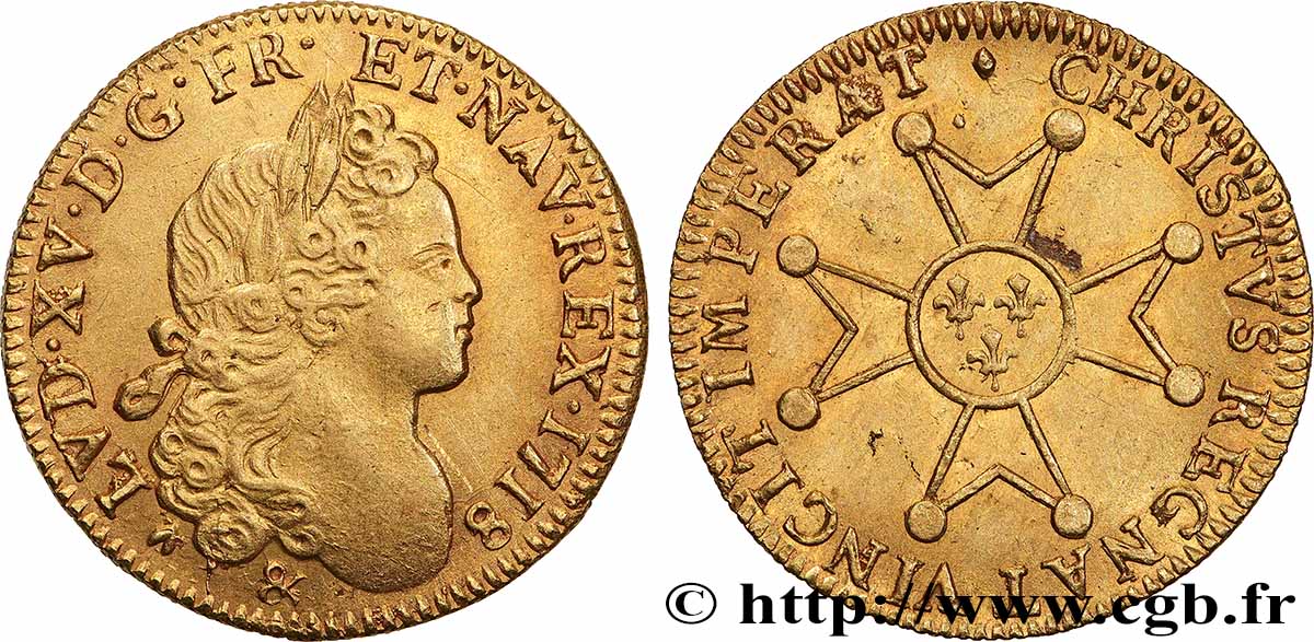 LOUIS XV &nbsp;THE WELL-BELOVED&nbsp; Louis d’or à la croix de chevalier 1718 Aix-en-Provence AU