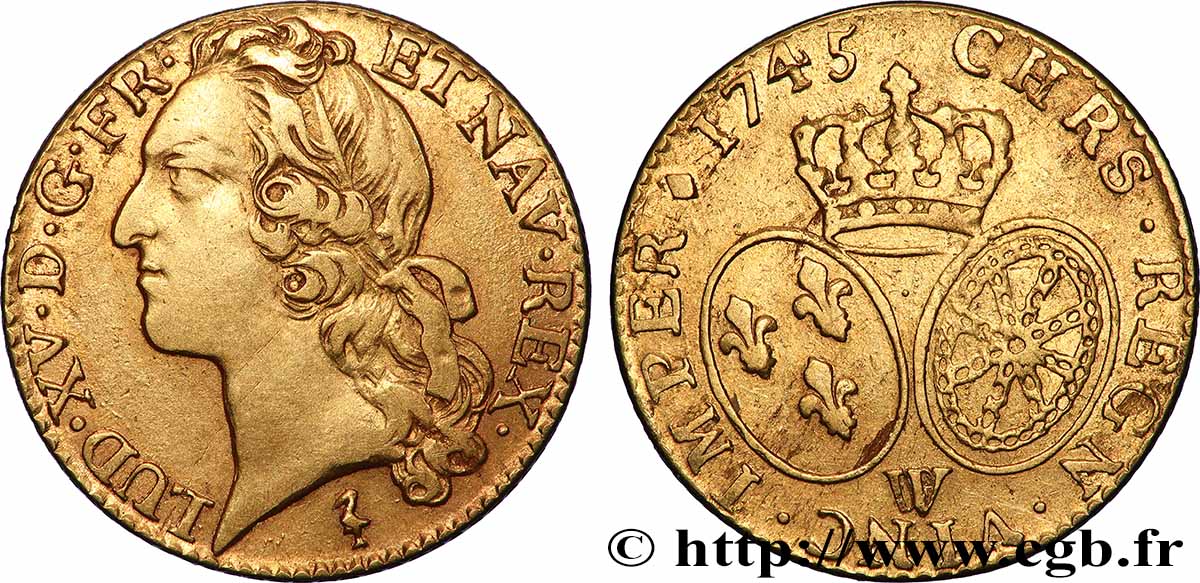 LOUIS XV &nbsp;THE WELL-BELOVED&nbsp; Louis d’or aux écus ovales, tête ceinte d’un bandeau 1745 Lille VF