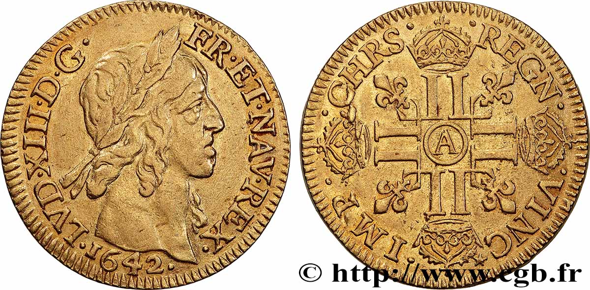 LOUIS XIII LE JUSTE Louis d&nbsp;or aux huit L (effigie de Jean Warin) 1642 Paris, Monnaie du Louvre TTB/TTB+