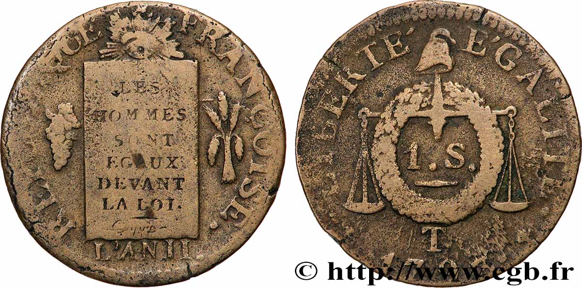 LA CONVENTION 1 sol dit &nbsp;à la table de loi&nbsp; 1793 Nantes TB+