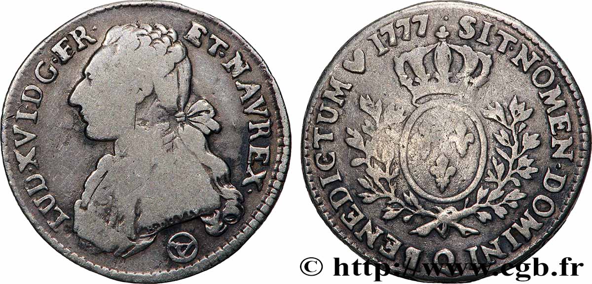 LOUIS XVI Cinquième d&nbsp;écu aux branches d&nbsp;olivier 1777 Perpignan TB