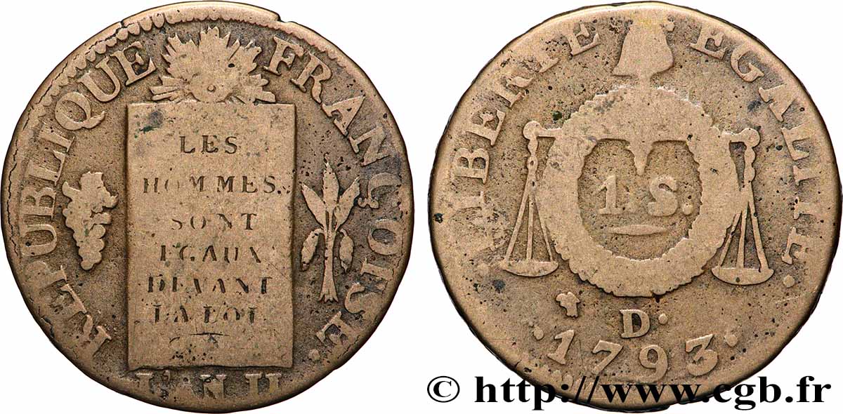 LA CONVENTION 1 sol dit &nbsp;à la table de loi&nbsp; 1793 Lyon TB