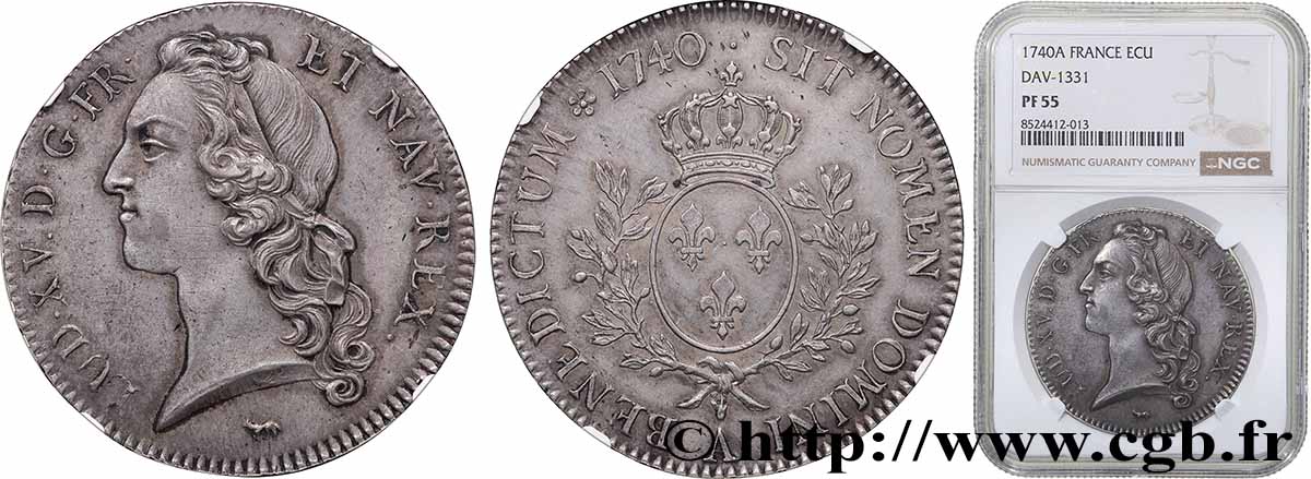 LOUIS XV DIT LE BIEN AIMÉ Écu aux branches d’olivier, tête ceinte d’un bandeau 1740 Paris SUP55