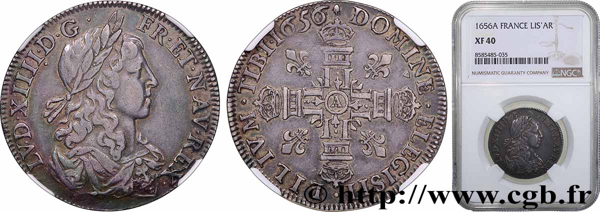 LOUIS XIV &nbsp;THE SUN KING&nbsp; Lis d’argent 1656 Paris XF40