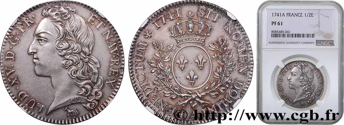 LOUIS XV DIT LE BIEN AIMÉ Demi-écu aux branches d’olivier, tête ceinte d’un bandeau 1741 Paris SUP61