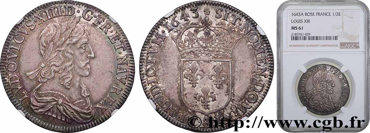 LOUIS XIII LE JUSTE Demi-écu, buste drapé et cuirassé (2e buste de Jean Warin) 1643 Paris, Monnaie de Matignon SUP61