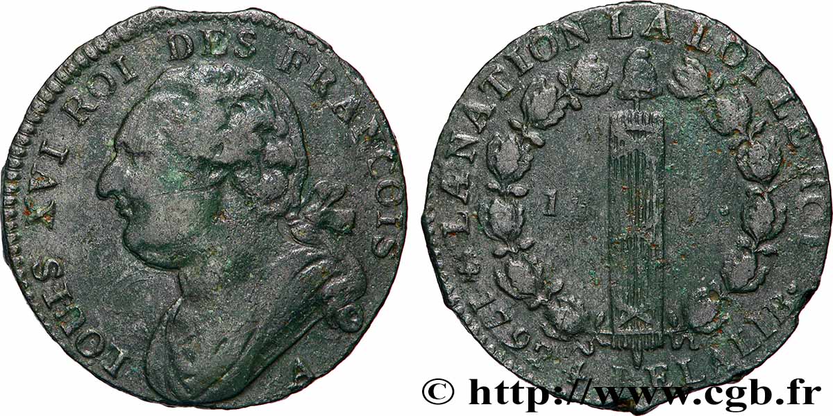 LOUIS XVI 12 deniers dit &nbsp;au faisceau&nbsp;, type FRANÇOIS 1792 Paris MBC