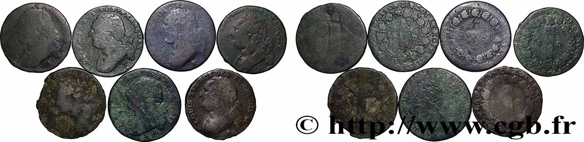 LOUIS XVI 12 deniers dit &nbsp;au faisceau&nbsp;, type FRANCOIS, lot de 7 ex. n.d. Ateliers divers lot