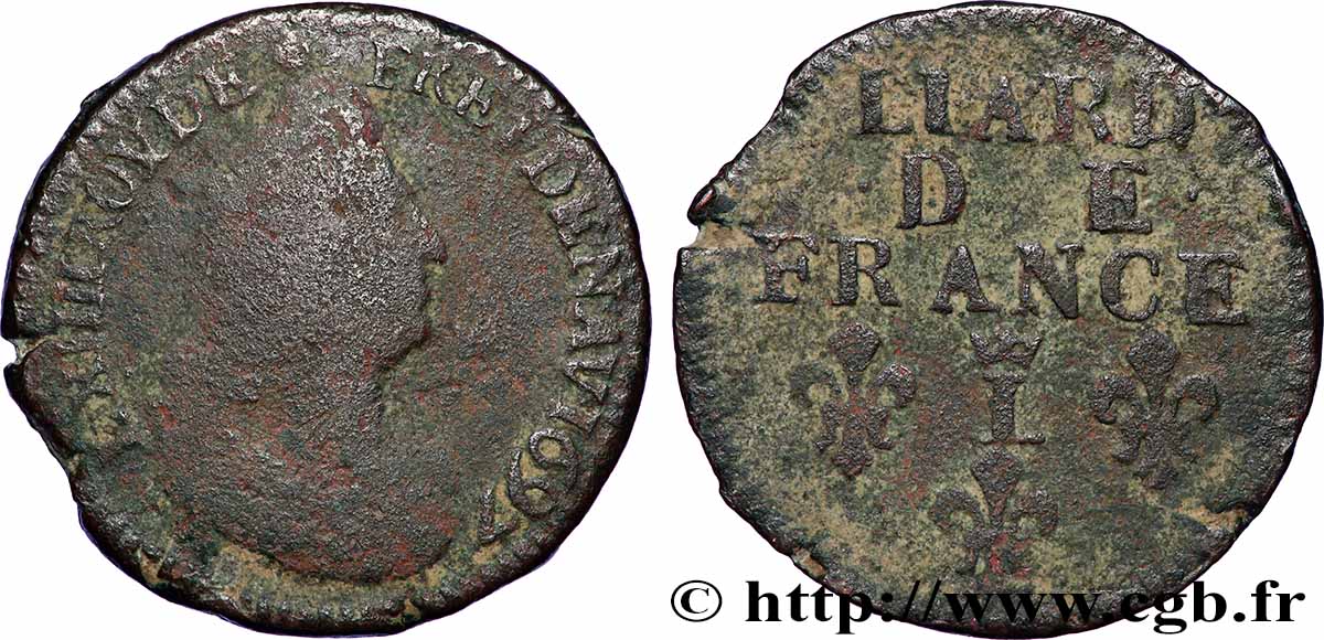 LOUIS XIV LE GRAND OU LE ROI SOLEIL Liard, 3e type, buste âgé 1697 Lille TB/TB+