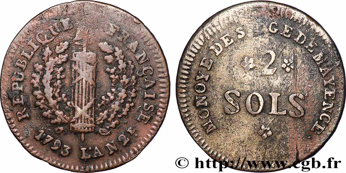 SIÈGE DE MAYENCE 2 sols 1793 Mayence TTB