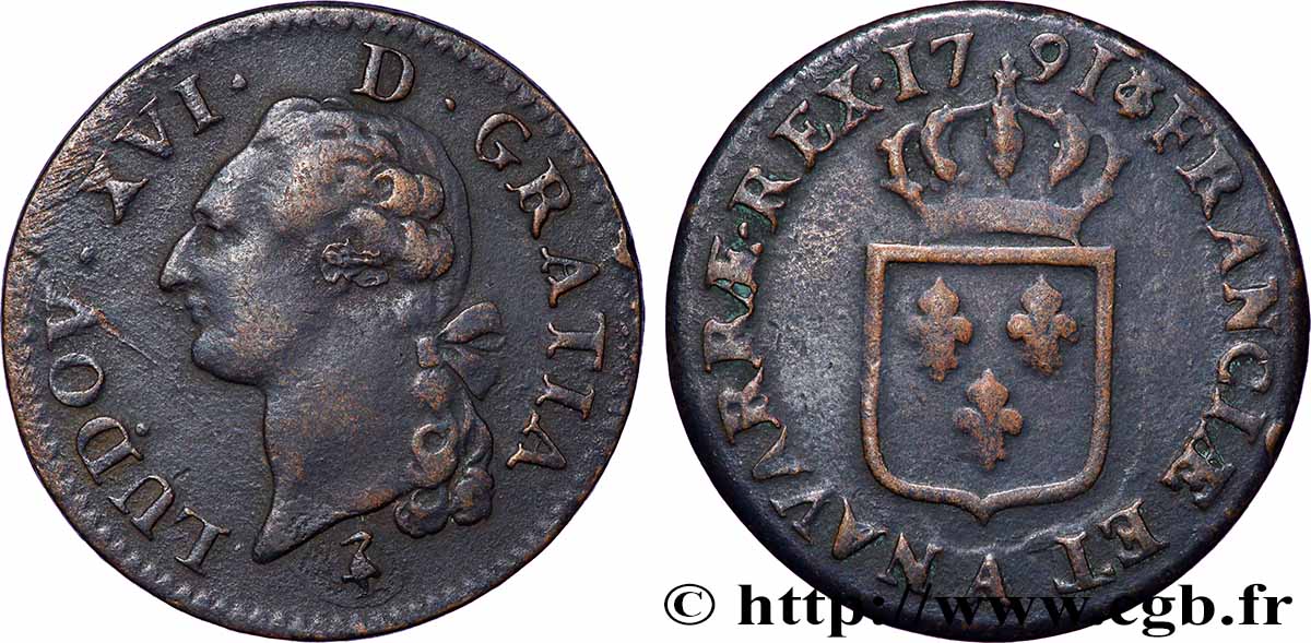 LOUIS XVI Sol dit &nbsp;à l&nbsp;écu&nbsp; 1791 Paris TB+