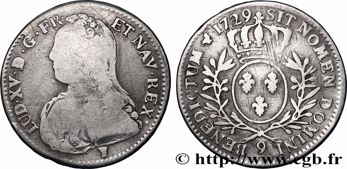 LOUIS XV DIT LE BIEN AIMÉ Demi-écu aux branches d&nbsp;olivier, buste habillé 1729 Rennes TB/TB+