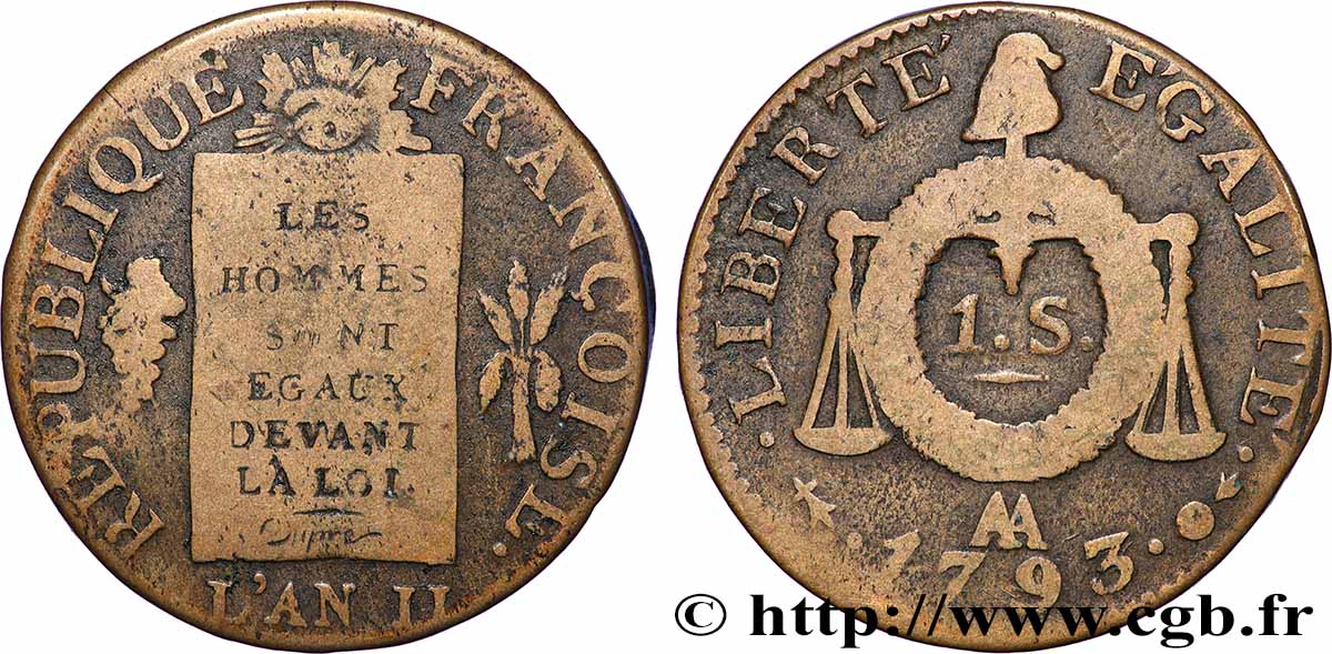 LA CONVENTION 1 sol dit &nbsp;à la table de loi&nbsp; 1793 Metz TB+