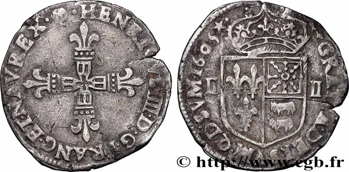 HENRI IV LE GRAND Quart d&nbsp;écu du Béarn 1605 Morlàas TTB