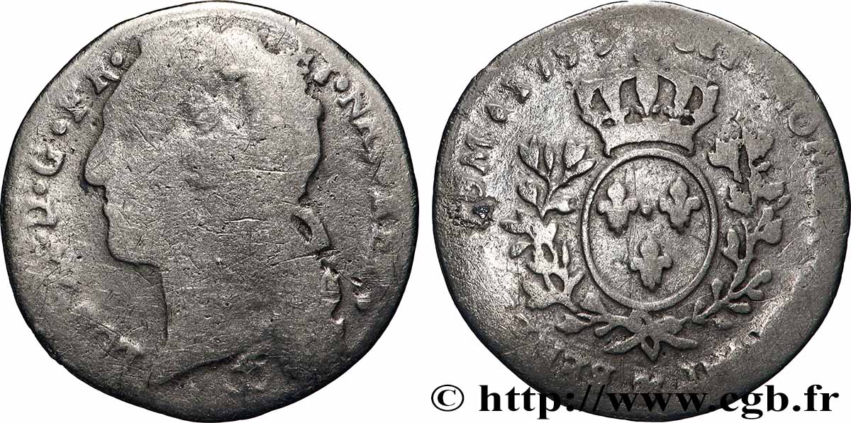 LOUIS XV DIT LE BIEN AIMÉ Dixième d&nbsp;écu aux branches d’olivier, tête ceinte d’un bandeau 1755 Aix-en-Provence B