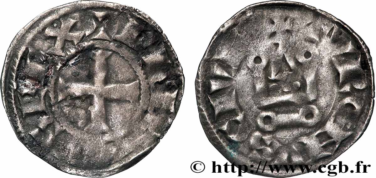 FELIPE III &nbsp;THE BOLD&nbsp; AND FELIPE IV &nbsp;THE FAIR&nbsp; Denier tournois à l&nbsp;O rond n.d. s.l. BC