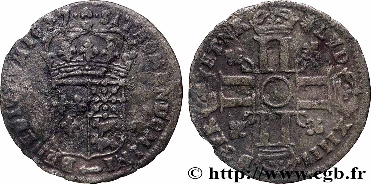 LOUIS XIV &nbsp;THE SUN KING&nbsp; 15 deniers de Béarn aux huit L 1697 Pau VF