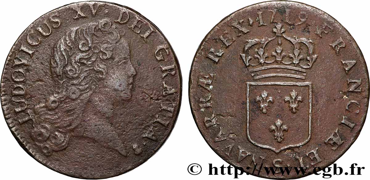 LOUIS XV DIT LE BIEN AIMÉ Sol au buste enfantin 1719 Reims TB+/TTB