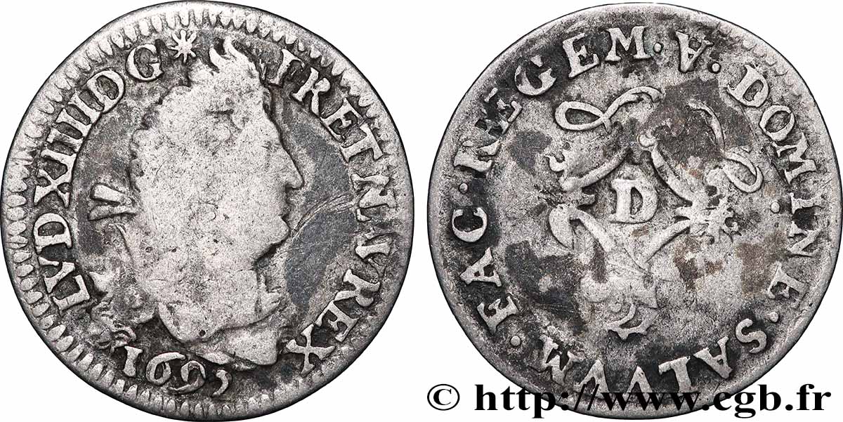 LOUIS XIV LE GRAND OU LE ROI SOLEIL Quatre sols aux deux L 1692 Paris TB/TB+