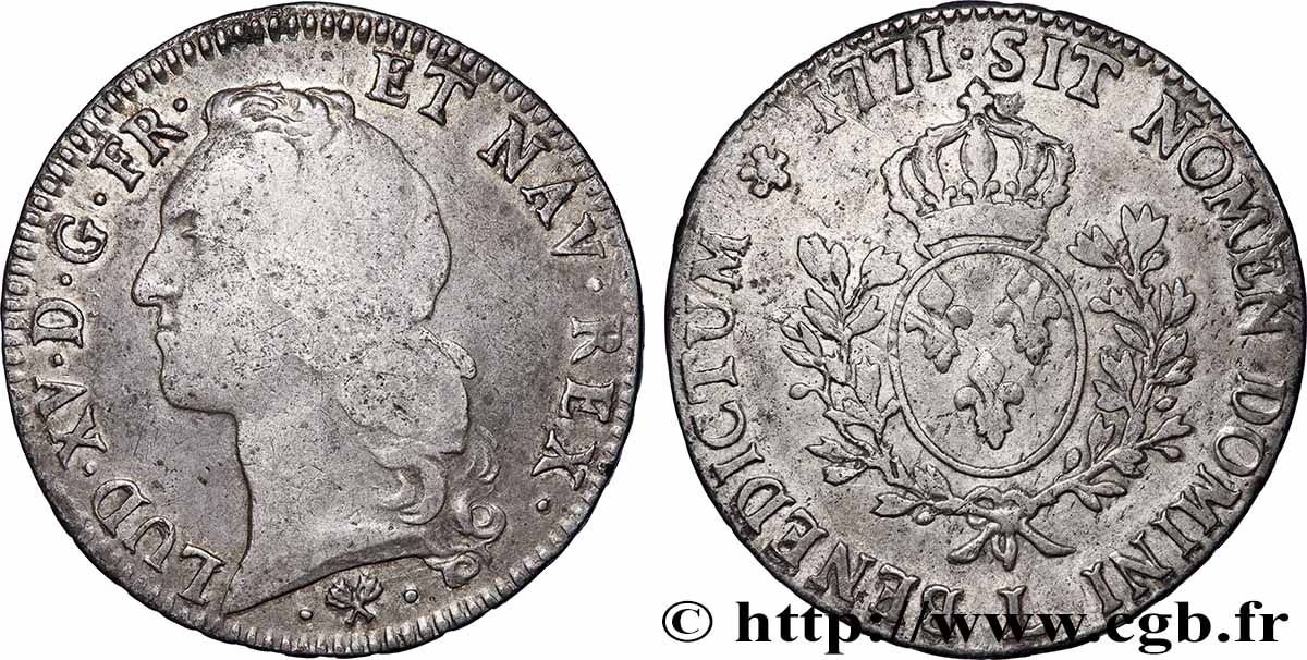 LOUIS XV DIT LE BIEN AIMÉ Écu aux branches d’olivier, tête ceinte d’un bandeau 1771 Bayonne TB