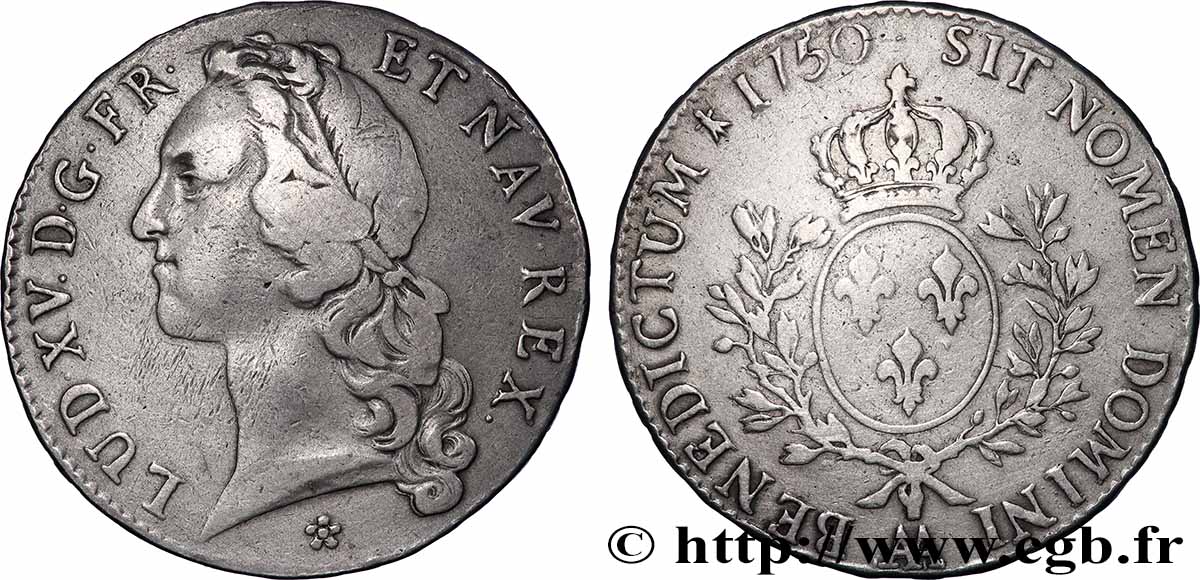 LOUIS XV DIT LE BIEN AIMÉ Écu aux branches d’olivier, tête ceinte d’un bandeau 1750 Metz TB+