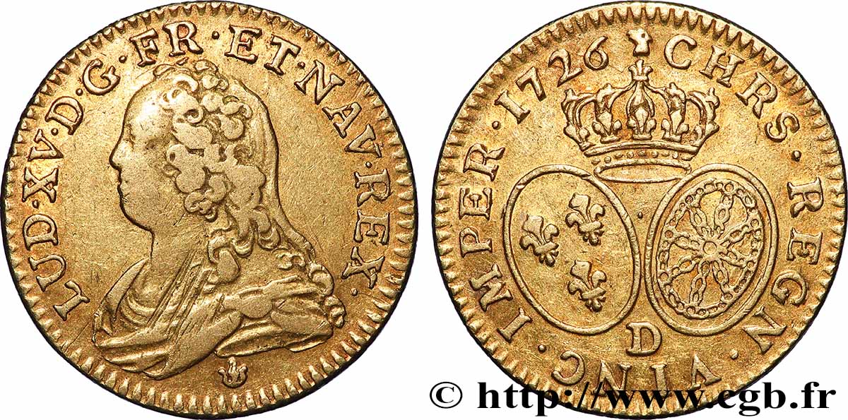 LOUIS XV DIT LE BIEN AIMÉ Louis d&nbsp;or aux écus ovales, buste habillé 1726 Lyon TB+/TTB