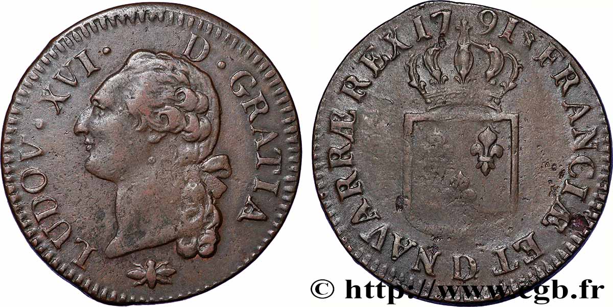 LOUIS XVI Sol dit &nbsp;à l&nbsp;écu&nbsp; 1791 Lyon TTB+/TTB