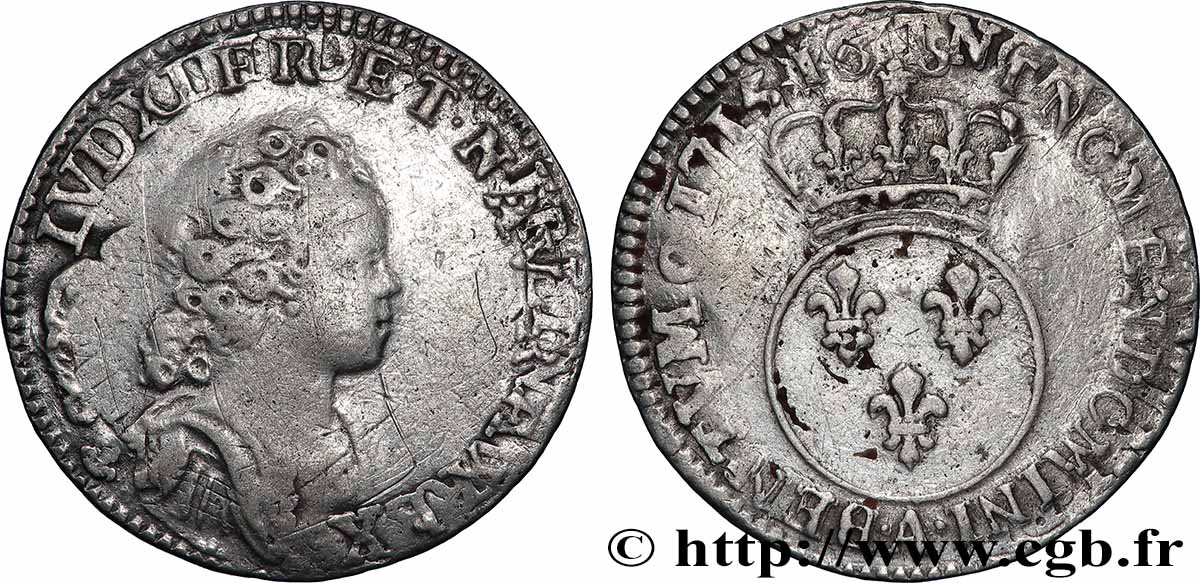 LOUIS XV DIT LE BIEN AIMÉ Dixième d&nbsp;écu dit “vertugadin” 1716 Paris TB/TB+