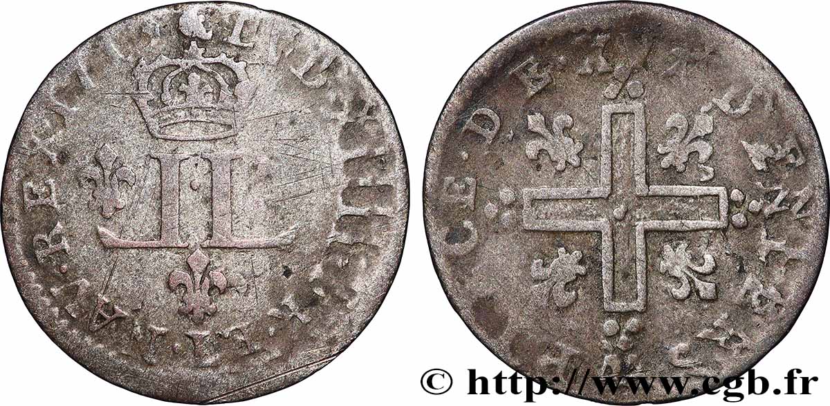 LOUIS XIV LE GRAND OU LE ROI SOLEIL XV deniers aux 2 L couronnées 1713 Metz TB