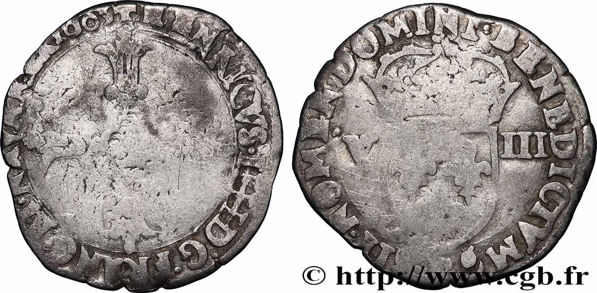 HENRI IV LE GRAND Huitième d&nbsp;écu, croix feuillue de face 1603 Angers B